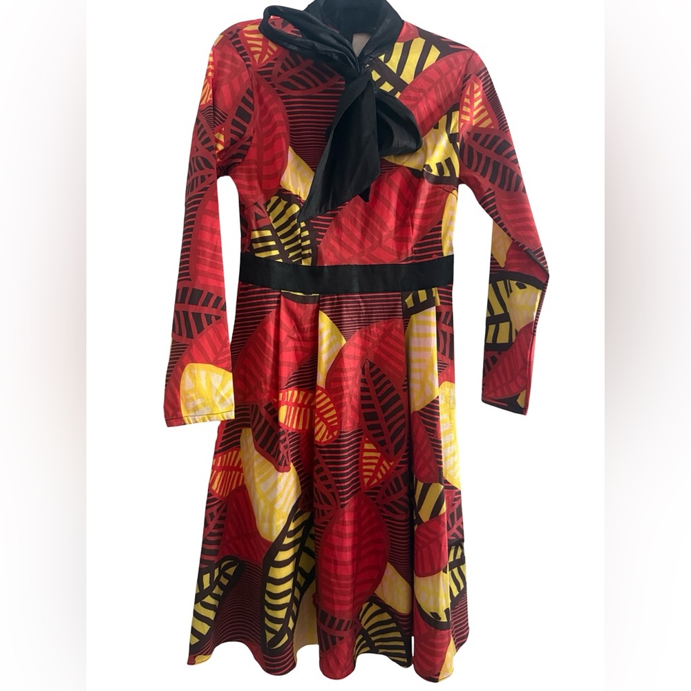 CQ by CQ Printed Dress Flare Midi Red Yellow Sz Small $60 RARE Boutique NWT Leaf